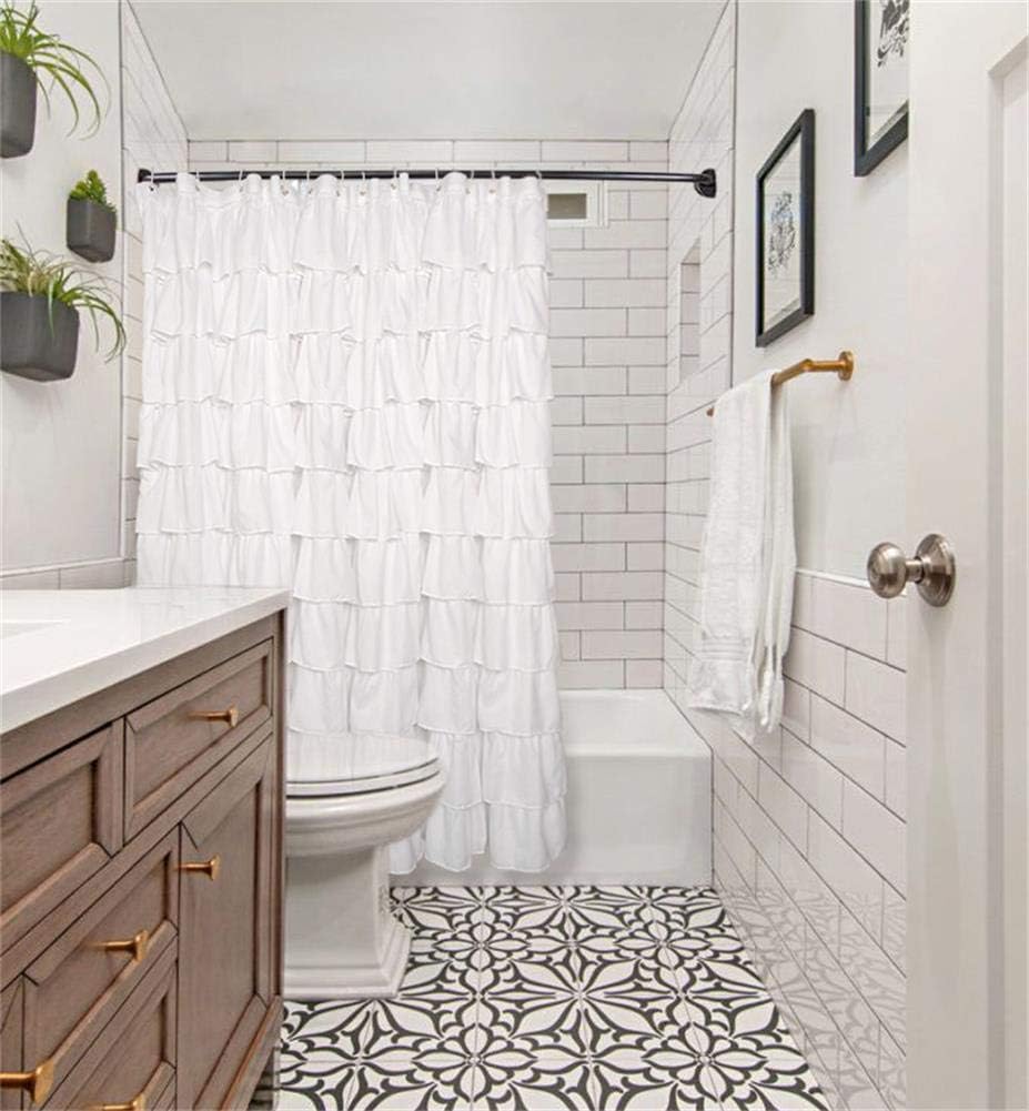Volens White Shower Curtain Fabric/Ruffle for Bathroom,72in Long …: Home & Kitchen