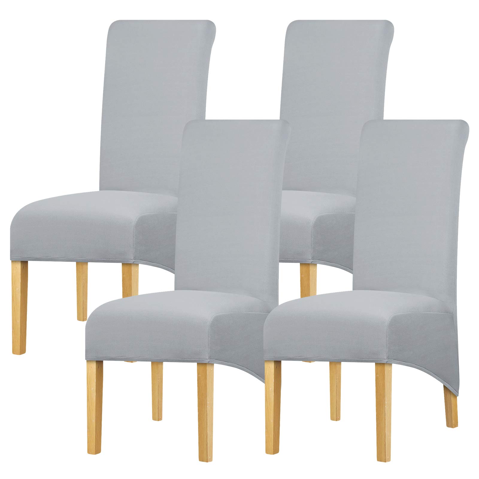 Leorate Large Size High Back Chair Cover Stretch Spandex Chair Proteror for Dining Room Banquet Hotel Home Decor Grey 4 pieces