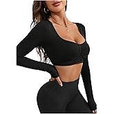SweatyRocks Women's Ruched Crop Tops Workout Long Sleeve Backless Top Yoga Gym Sprots Shirts