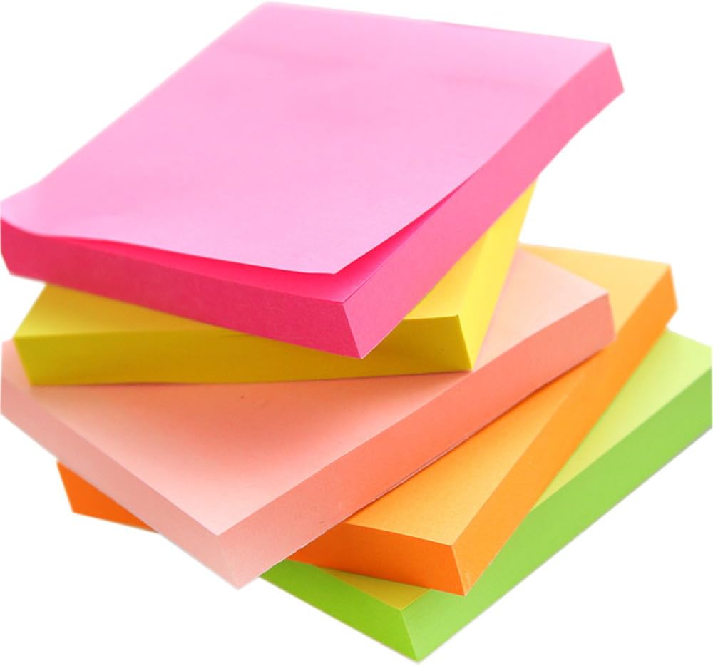 Sticky Notes Pads, 5 Bright Colors Easy Post Self-Stick Notes, 3 inch X 3 inch, 5 Pads/Pack, 100 Sheets/Pad Individual Package