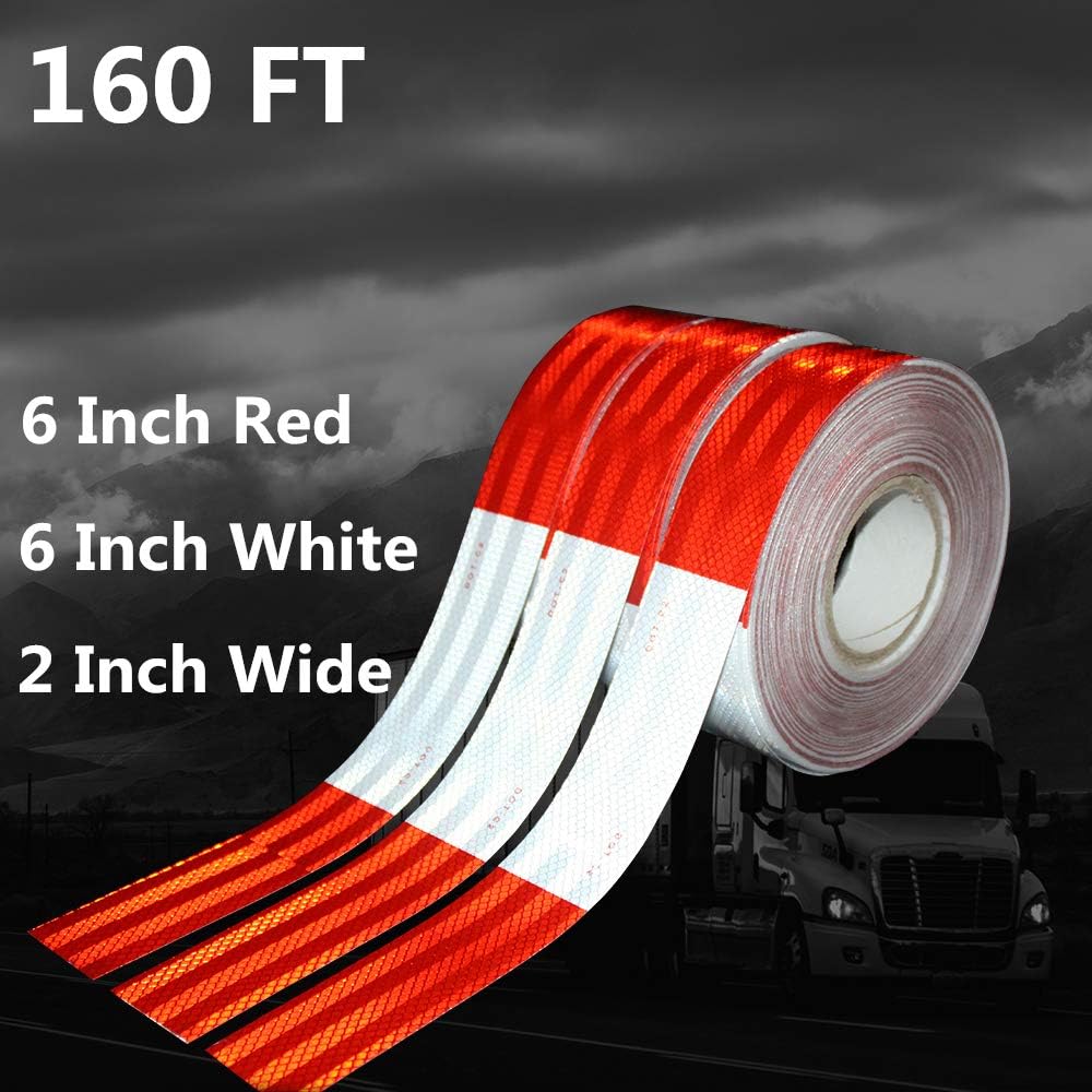 WAENLIR 2 inch x160Feet Reflective Tape DOT-C2 Waterproof Red and White Adhesive Safety Conspicuity reflector tape for trailer, Cars, Trucks, outdoor: Home Improvement