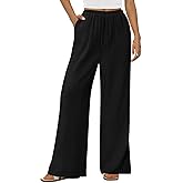 PRETTYGARDEN Summer Wide Leg Linen Pants Women with Pockets High Waist Drawstring Loose Casual Palazzo Lounge Pants Women
