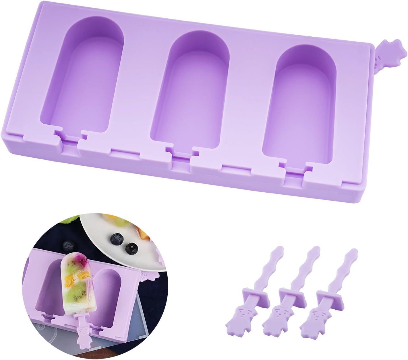 beicemaniaStackable Mini Oval Silicone Ice Lolly Mould With Plastick Resuable Popsicle Sticks Classic Violet