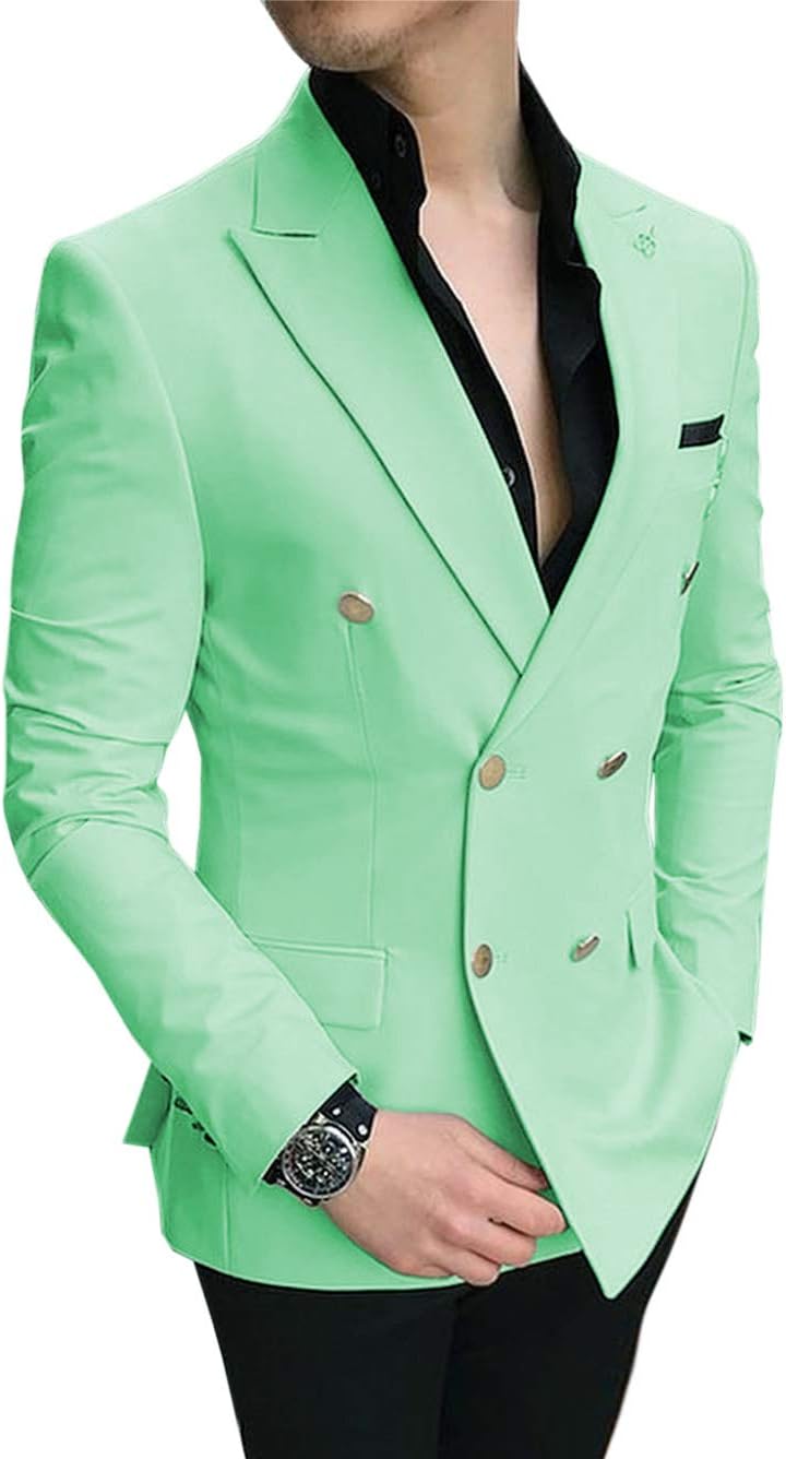 Aesido Men's Suits Casual Prom Tuxedos Slim Fit 2 Piece Double Breasted Notch Lapel for Wedding Grooms (Blazer+Pants)