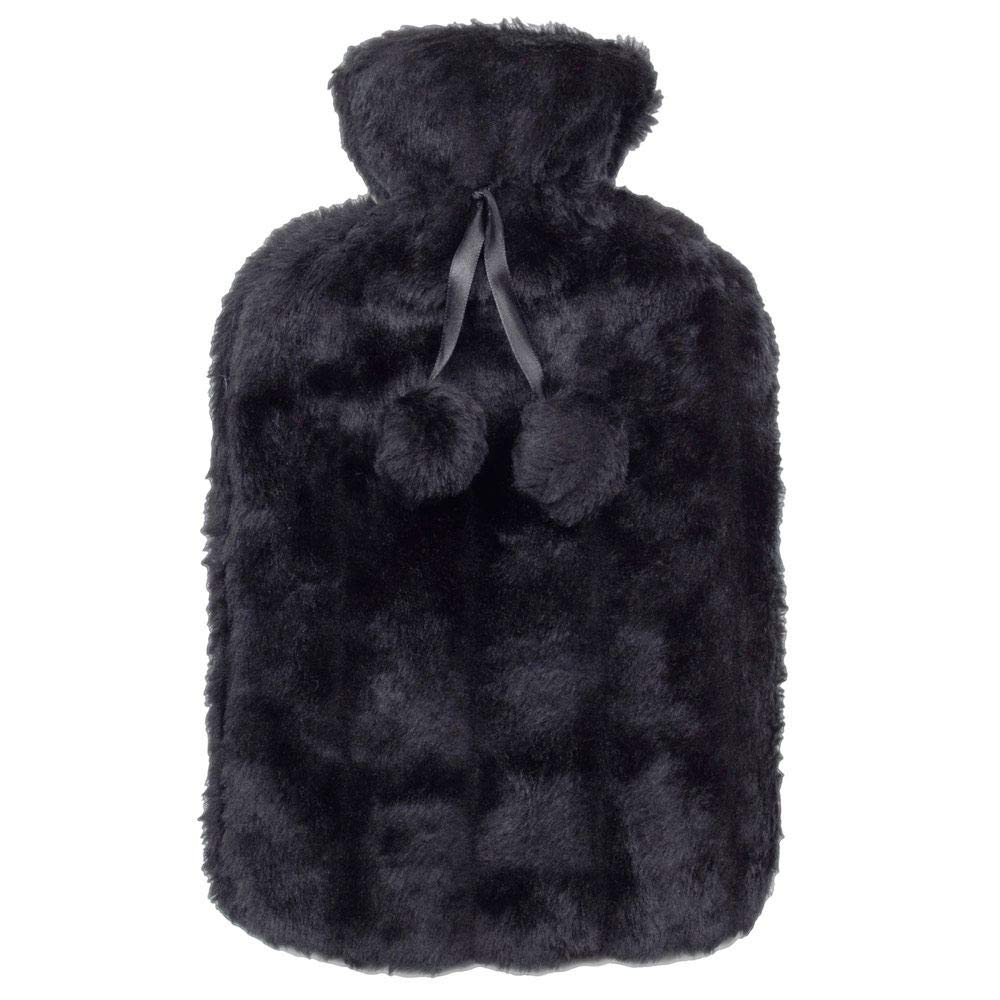 Large Hot Water Bottle with Faux Fur Cover Luxurious Black Panther Bear