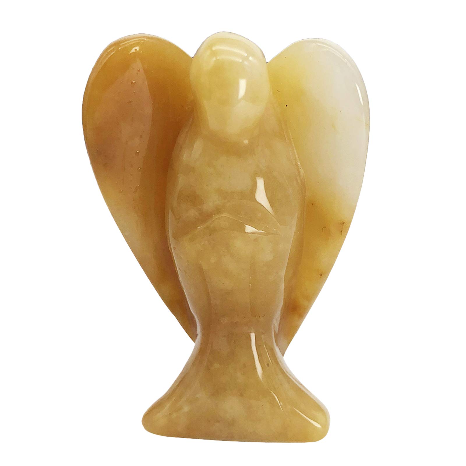 favoramulet 2 Inches Yellow Jade Crystal Pray Guardian Angel Statue, Carved Healing Peace Angel with Wing Figurine Pocket Stone