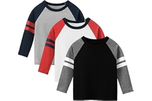 amropi Baby Boys 3 Pack Striped T-Shirt Long Sleeve Cotton Crew Neck Tee Shirts Top 1-8 Years