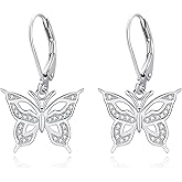 LOOVE Black Cat/Turtle/Moonstone//Turquoise/Flower/Tree of Life Earrings Sterling Silver Cute Animal Leverback Dangle Earrings Jewelry Gifts