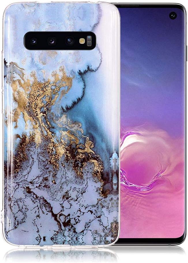 Marble Phone Case for Samsung Galaxy S10, Silicone Case Marble Pattern Ultra Slim Transparent Slim-Fit Anti-Scratch Shock Proof TPU Soft Gel Case Cover Bumper Protective Rubber Shell - Blue