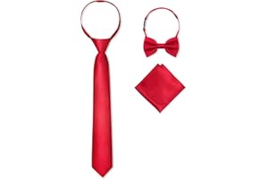 MagicSite Boys Pre-tied Zipper Tie Elastic Strap Bowtie and Pocket Square 3-piece For Age 1-16 Years With Gift Box