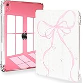 Feams for iPad A16 11th Generation 11 Inch Case 2025, iPad 10th Generation 10.9 Inch 2022, Slim Clear Back Cover with Pencil Holder & Auto Sleep, Cute Pink Bow