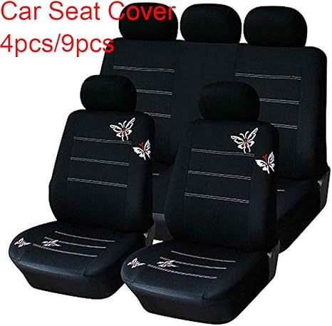 Amazon Co Jp Besline シートカバー エプロンタイプ バケットシート 蝶の刺繍 9枚セット ヘッドレストカバー フロントシートカバー 後席クッションカバー バックシートクッションカバー フックパック カー用品 汎用 軽自動車 普通車 全席 車 バイク