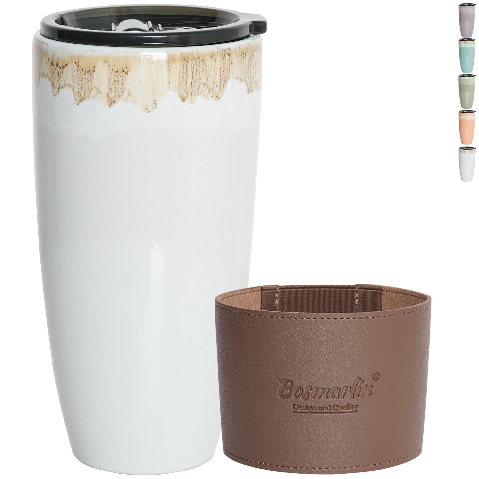 Photo 1 of **PARTIAL SET/check clerk comments**
 Ceramic Travel Coffee Cup with Lid, 21 oz, Portable Coffee Mug for Car Cup Holder, Microwave Safe, Reactive Glaze (Light Grey bLue)