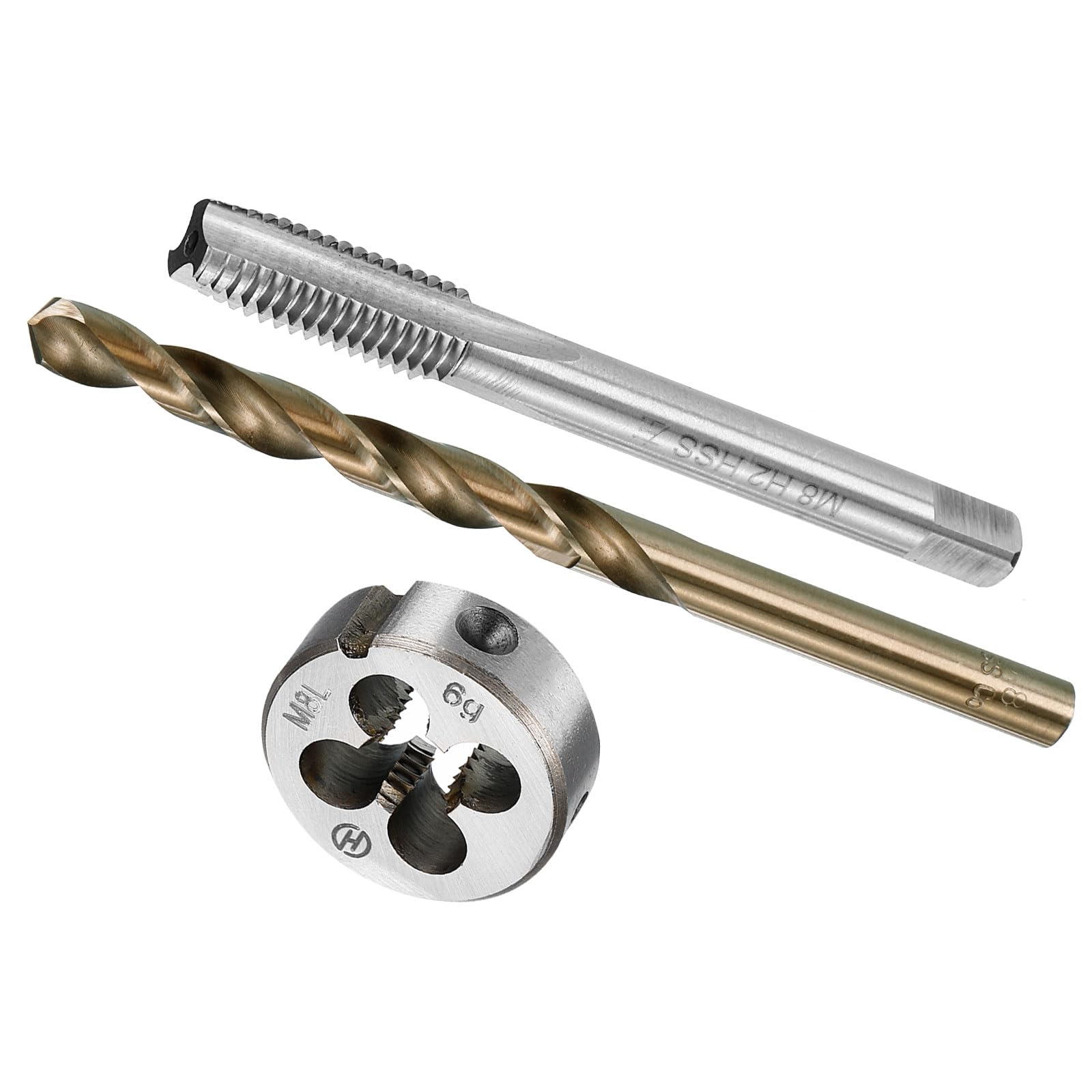 CoCud Metric Tap and Die and Drill Bit Set, M8 x 1.25 Tap & Die Thread 6.8mm Drill Diameter, Left Hand Machine Screw Tap Tool Kit - (Applications: for Threading Tapping Repair)