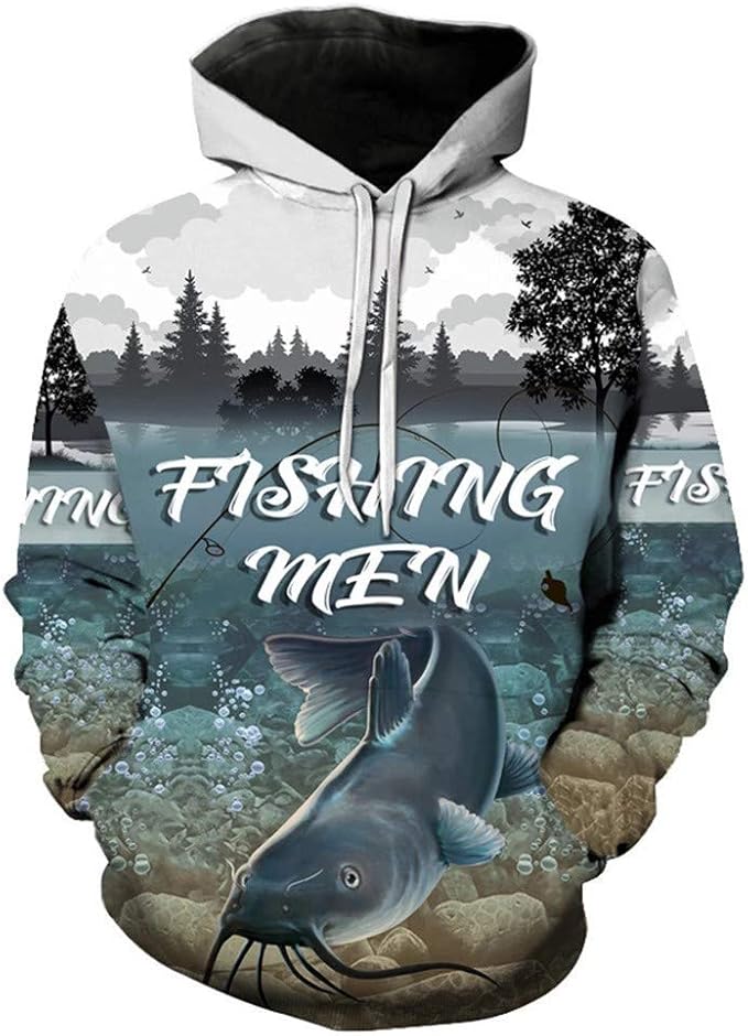 Unisex Hoodies 3D Print Fish Men Casual Pullover Hooded Sweatshirt with