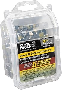 Klein Tools VDV812-612 Universal F Compression Connectors With Universal Sleeve Technology, 50-Pack