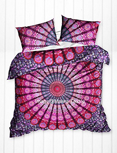 New Indian Badmeri Mandala Print Duvet Cover with 2 Pillow Cover set Printed Pink Doona cover -Malwa Textile
