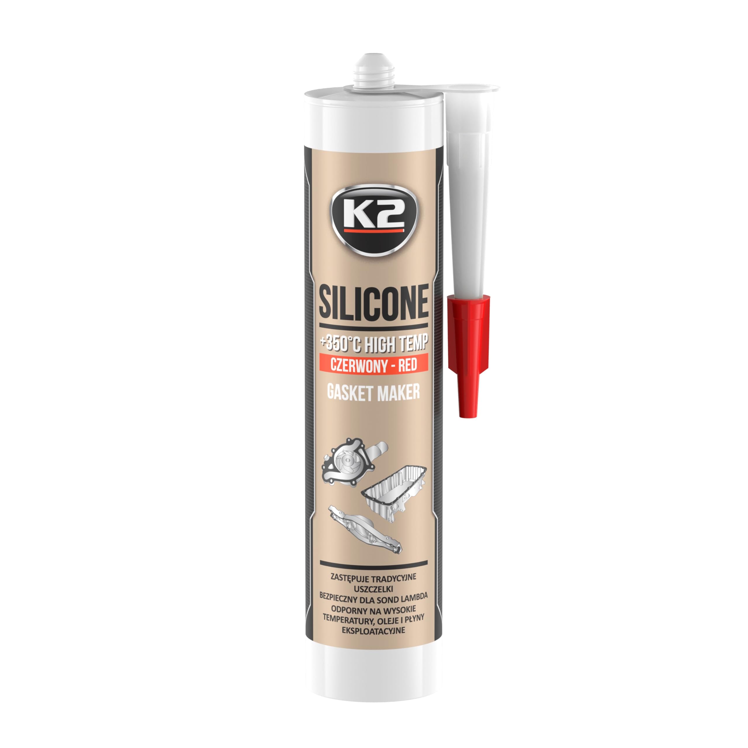 K2 High Temperature Silicone Sealant Dichtsi Likon, Temperature Extremes to + 350 °C, Red, 300 g