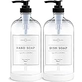 Vine Creations Clear Glass Soap Dispenser, 2 Pack Kitchen Soap Dispenser Set with Rustproof Pump, 16 oz Dish Soap and Hand Soap Dispensers for Bathroom with Waterproof Labels
