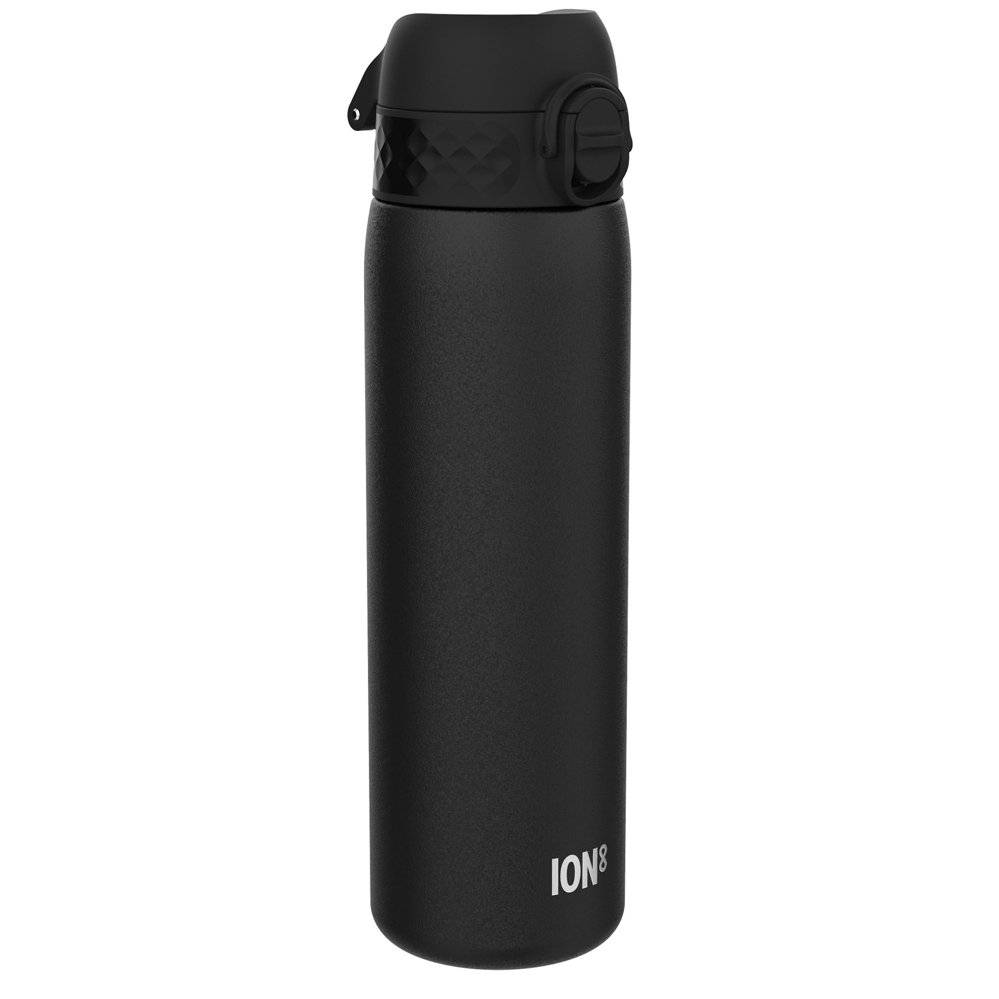 Ion8 Lightweight Steel Water Bottle, 600 ml/20 oz, Non-Insulated, Leak Proof, Easy to Open, Secure Lock, Dishwasher Safe, Flip Cover, Fits Cup Holders, Carry Handle, Metal Water Bottle, Black — image 1