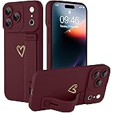 Ufbara Compatible with iPhone 17 Pro Max Case for Women Men, Cute Love Heart Pattern, Built in Adjustable Metal Wrist Strap Grip Hand Holder Kickstand Soft Silicone Cover 6.9 Inch, Red