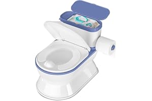 CheerTry 2-in-1 Toddler Potty Training Toilet - Larger Potty Chair & Detachable Training Seat for Boys & Girls Ages 1-3 with Flushing Sound, Wipes Storage, Toilet Paper Holder - Blue