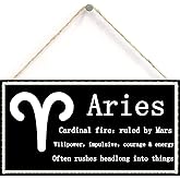 Aries The Ram Beautiful Spiritual Gift Astrology Sign of The Zodiac Plaque 6 inch by 12 inch Hanging Sign, Wall Art, Decorative Wood Sign Home Decor