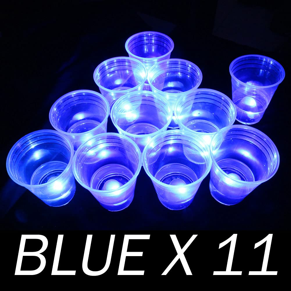 (Eyeball) The Halloween Glow in The Dark Beer Pong Set-Light up Beer Pong Cups for Indoor Outdoor Nighttime Competitive Fun,22 Glowing Cups(11 Green &11 Blue), 6 Glowing Balls- Party Game