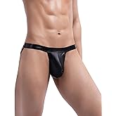 comeondear Men's Jockstrap Underwear Faux Leather Thong Underwear G-String with Pouch Butt-Flaunting Gym Low Rise Brief