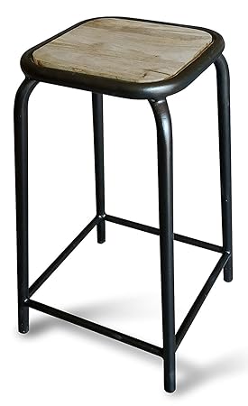 wooden top Bar stool with metal base in black powder coating