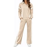 SHESHOW Lounge Sets for Women V-Neck Tracksuit 2-Stripes Wide Leg Pants 2 Piece Outfit Women Sweatsuits with Pockets XS-XXL