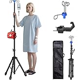 Foldable IV Pole Stand, Portable Telescoping Floor Stand with 4 Hooks, Height Adjustable, Travel Infusion Pole for Home Care, Hospitals, Nursing Homes and When Traveling