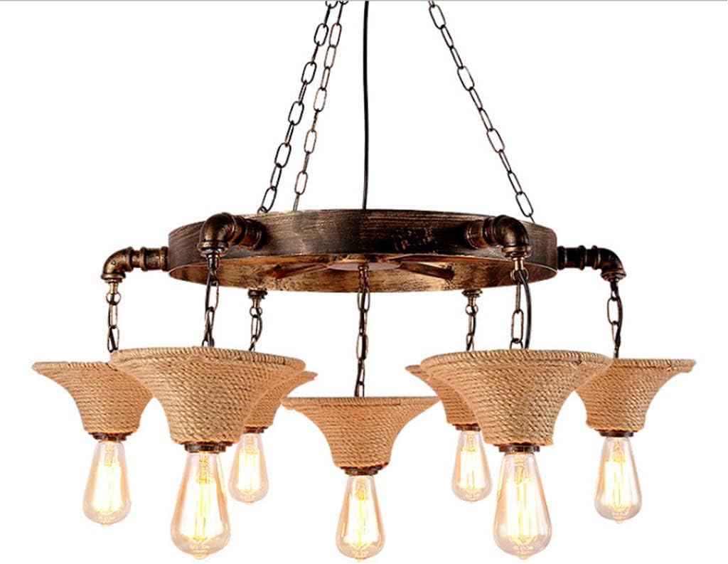 Vintage Hanfseil Eisen Kronleuchter, Pendelleuchte 7×E27 Fassung