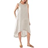 Amazhiyu Women’s 100% Linen High Low Midi Dress with Pockets for Summer Casual Flowy Dresses
