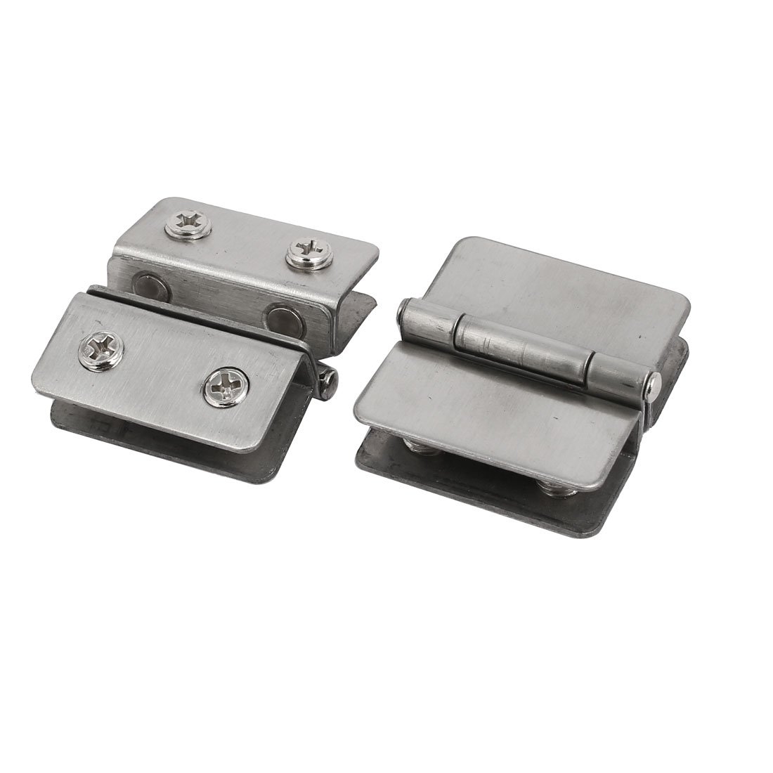 sourcingmap Shower Glass Door Adjustable Double Clamp Hinge Silver Tone 2pcs