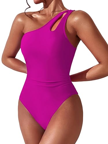 BEILON Women One Shoulder One Piece Swimsuit Tummy Control Bathing