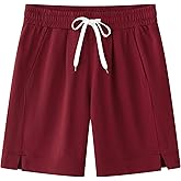 Vcansion Women's Elastic Waist Knee Length Casual Cotton Bermuda Shorts with Drawstring