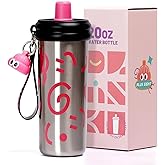 pluseight Stainless Steel Tumbler with Straw, 600ml/20oz Tumbler with Leak Proof, Reusable Double Walled Water Bottle, Thermo Coffee Travel Mug (Silver)