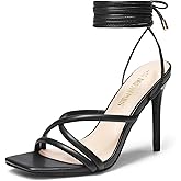 DREAM PAIRS Heels for Women Strappy High Stiletto Lace Up Heeled Sandals Square Open Toe Heels for Prom Party Dating
