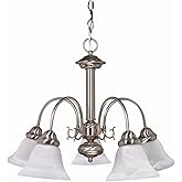 Nuvo Lighting Ballerina 5-Light Chandelier with Alabaster Glass Bell Shades, Brushed Nickel
