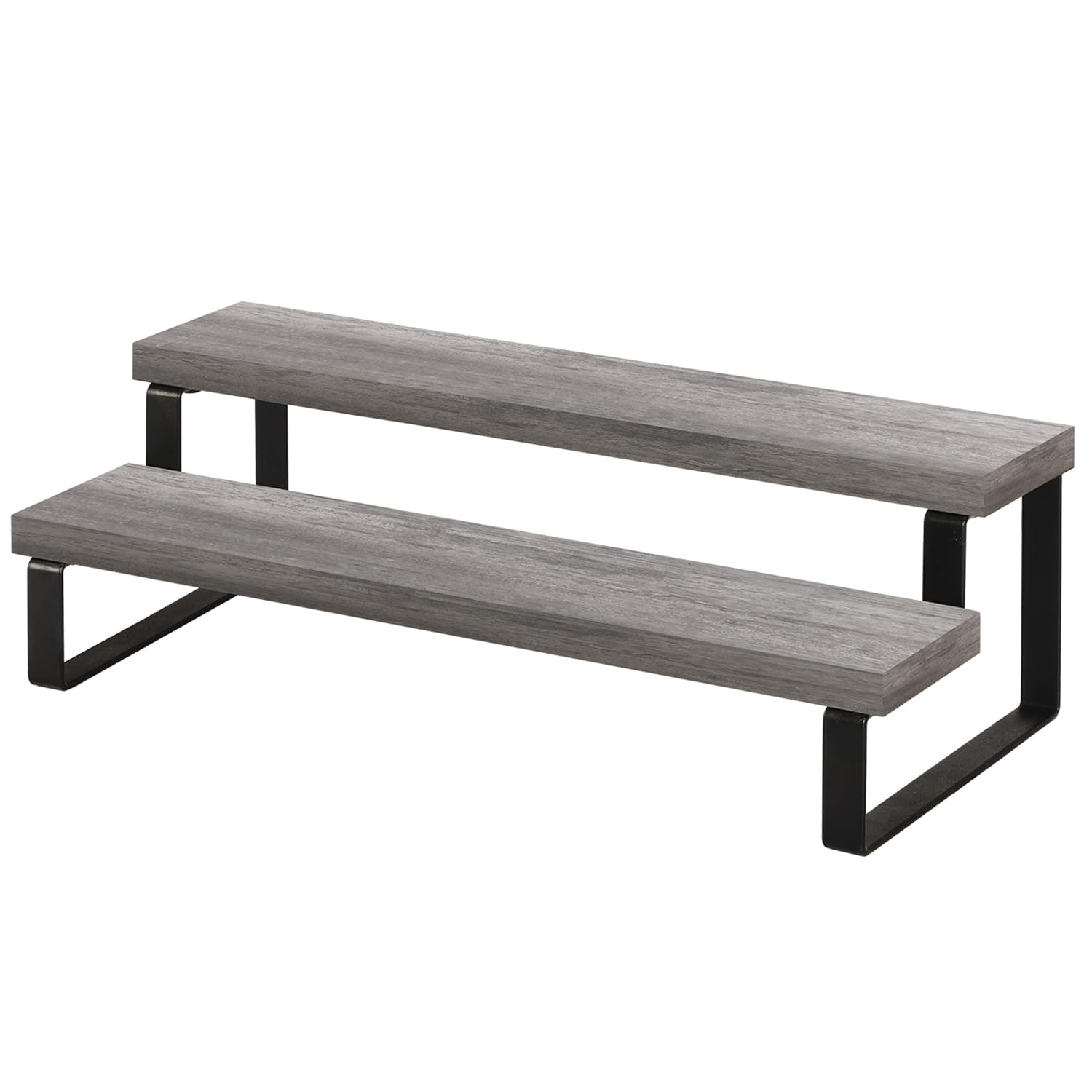 YINMIT Wooden Display Riser Stand, Tiered Perfume and Cologne Organizer Stand, 2 Tier Spice Rack Organizer, Rustic Display Shelf for Candles (2 Tier,Grey)