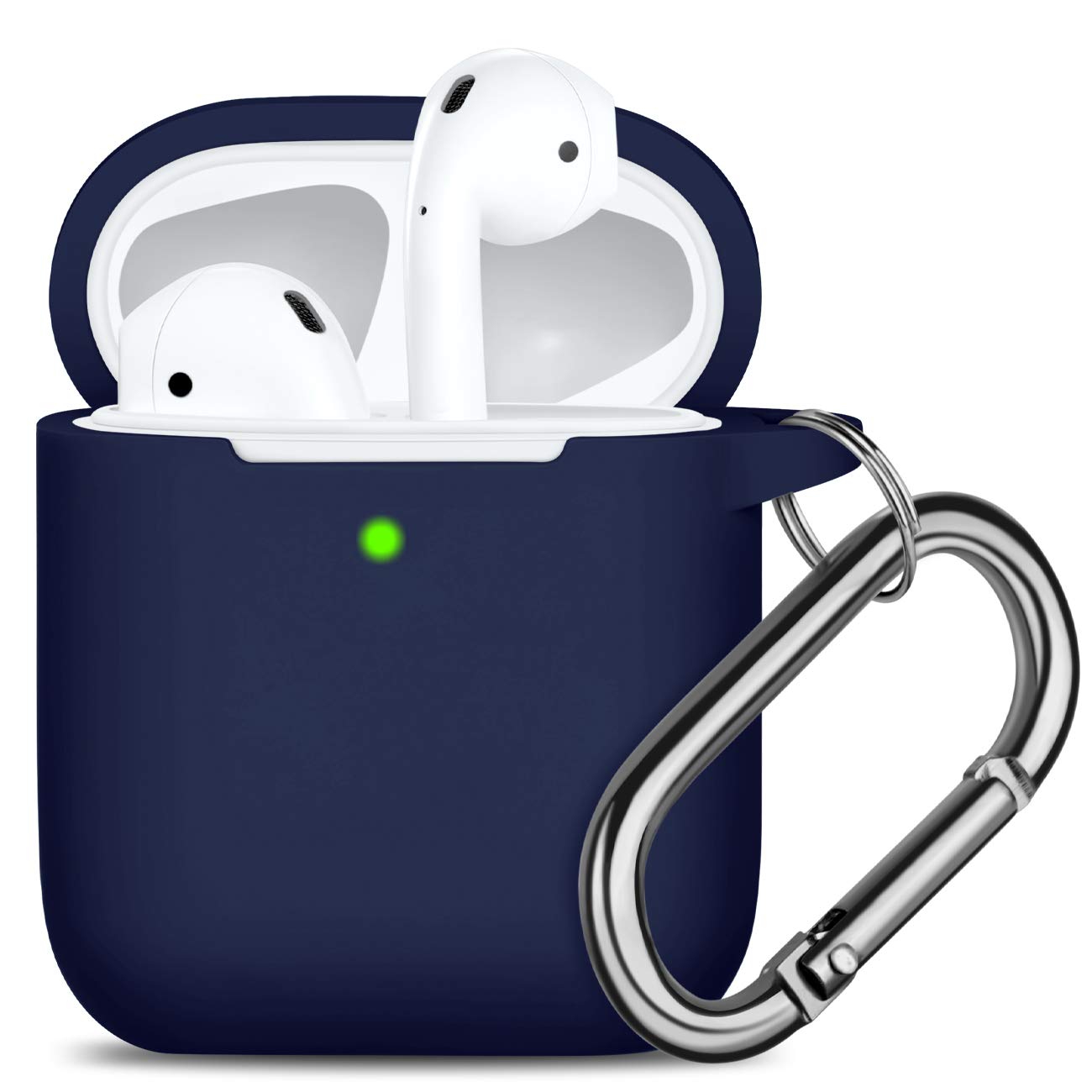 Oielai for Airpod Case Cover, [Front LED Visible ]Waterproof Protective Cute Silicone Cases Skin with Keychain Compatible with Apple Airpods 2 & 1, DarkBlue