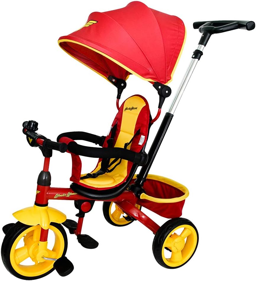 KidsEmbrace 4-in-1 Push and Ride Combination Stroller Tricycle, Toddler Trike, DC Comics Wonder Woman