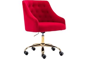 ZOBIDO Comfy Home Office Task Chair with Wheels, Cute Modern Upholstered Velvet Seashell Back Adjustable Swivel Vanity Desk Chair, for Women, for Kids, for Girls, Living Room, Bedroom, (Red)