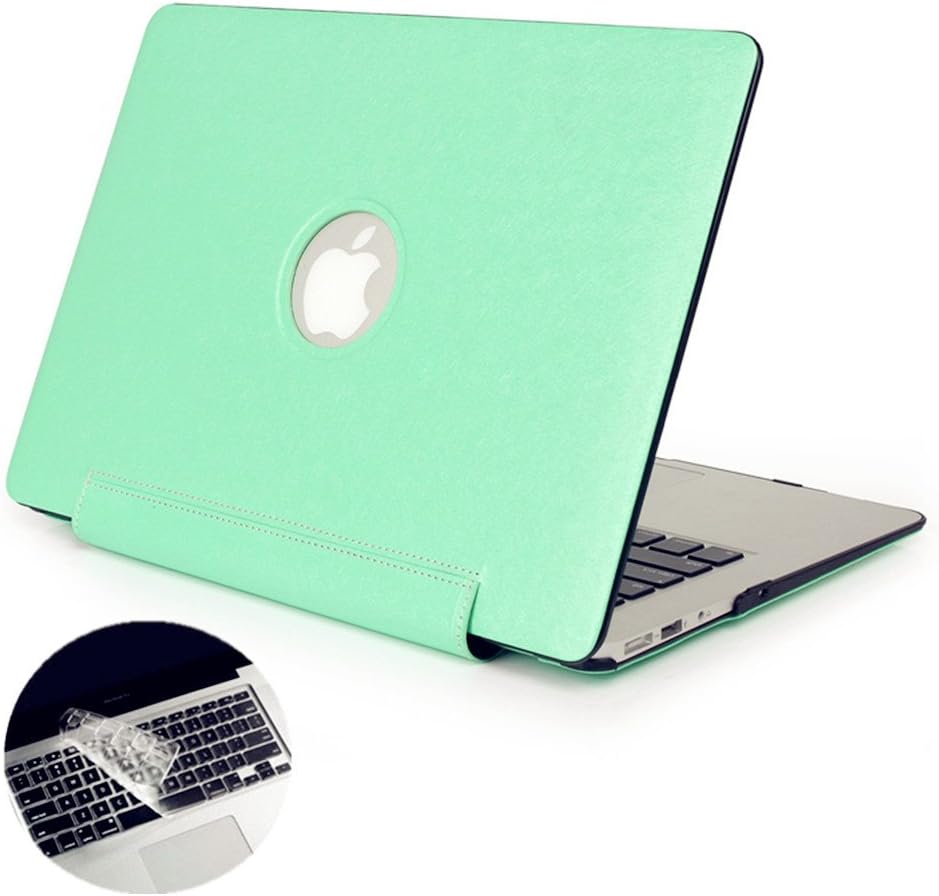 Se7enline MacBook Pro Cases Slim Silky Pattern PU Leather Coated Plastic Hard Shell Cover Snap On Logo Shine Through Protective Case for MacBook Pro 13 inch A1278 with Keyboard Cover, Mint Green