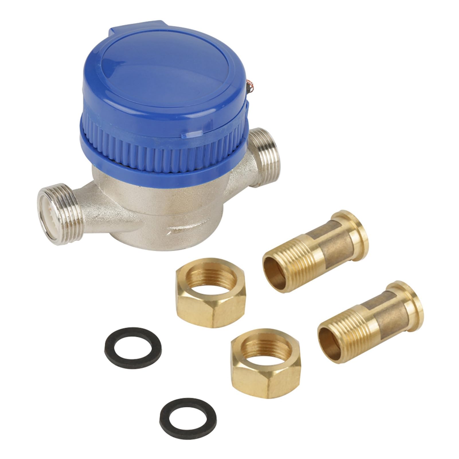 Cold Water Meter 15mm 1/2 inch Arbitrary Rotation Function Water Meter with Fittings for Garden & Home Usage