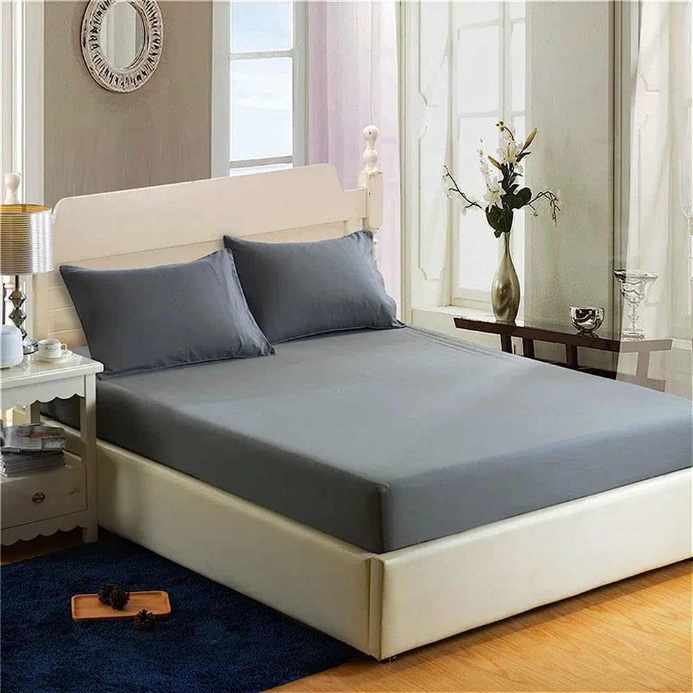 200 Thread Count 100% Egyptian Cotton Fitted Sheet - 16"/40cm Extra Deep Fitted Bed Sheet - Luxury Ultra Soft Bottom Sheet - Deep Pocket Stretches Up to 16" (Charcoal, King)