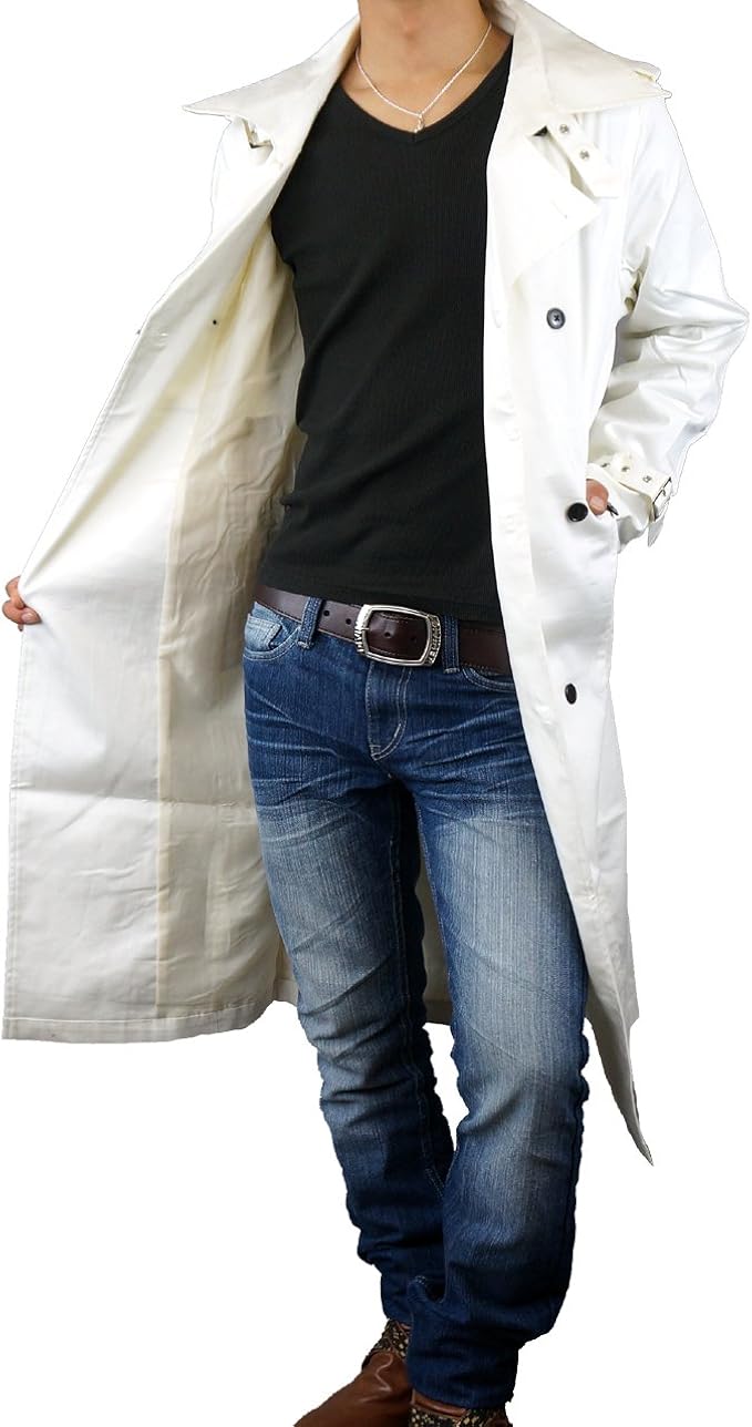 Amazon ２７０１０ 白 メンズ ロング トレンチコート ダブル トレンチ 4l 白 ウェア シューズ コート ジャケット 通販