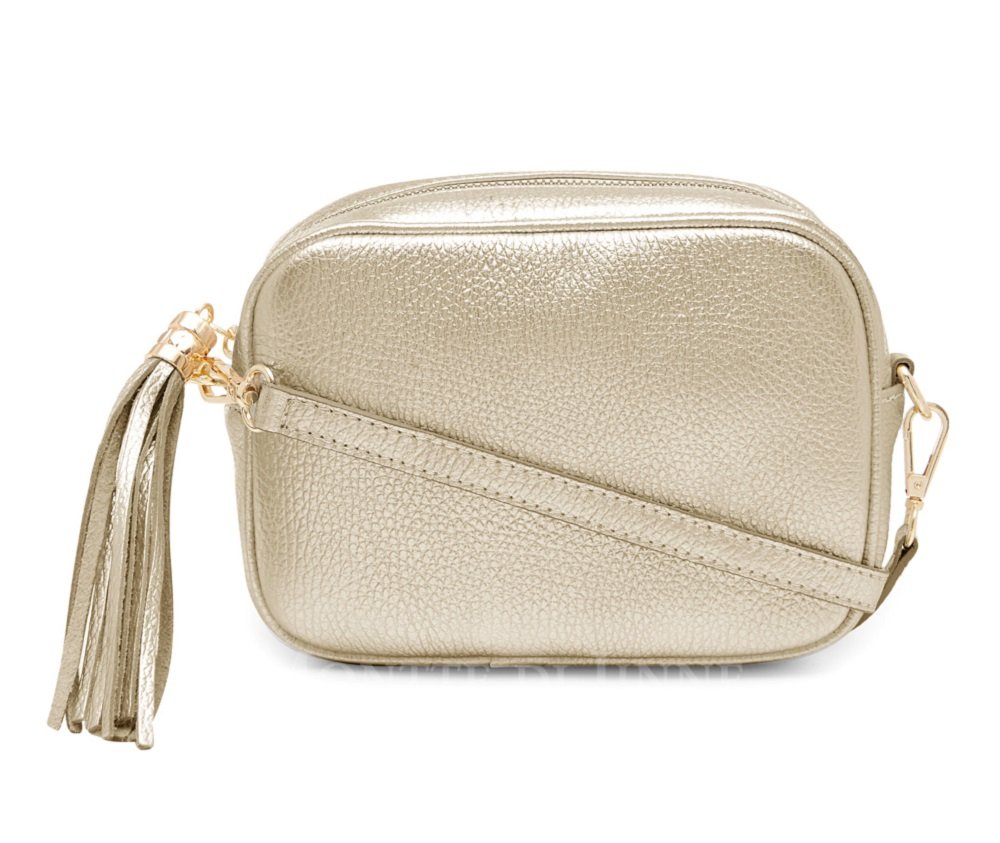 Montte Di Jinne - 100% Made in Italy - Soft Leather Leather Women's Cross Body Bag with Tassel key Ring (Gold)