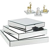 KCGANI Square Mirror Reflection Display Platform Riser Stand, Silver Mirror Purses Shoe Table Centerpiece Display Stand Shelf